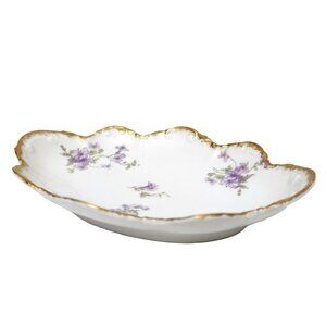 Antique CH Field Haviland Limoges GDA France Purple Floral Scallop S Serv Dish